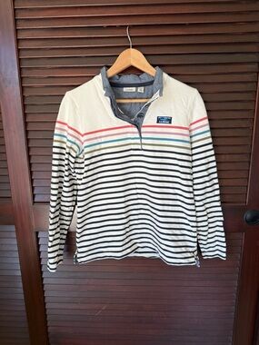 L.L.Bean Navy and White Striped Polo Shirt
